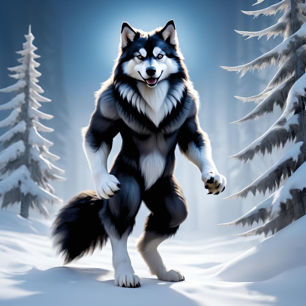 Surreal Werewolf-Husky Hybrid Portrait