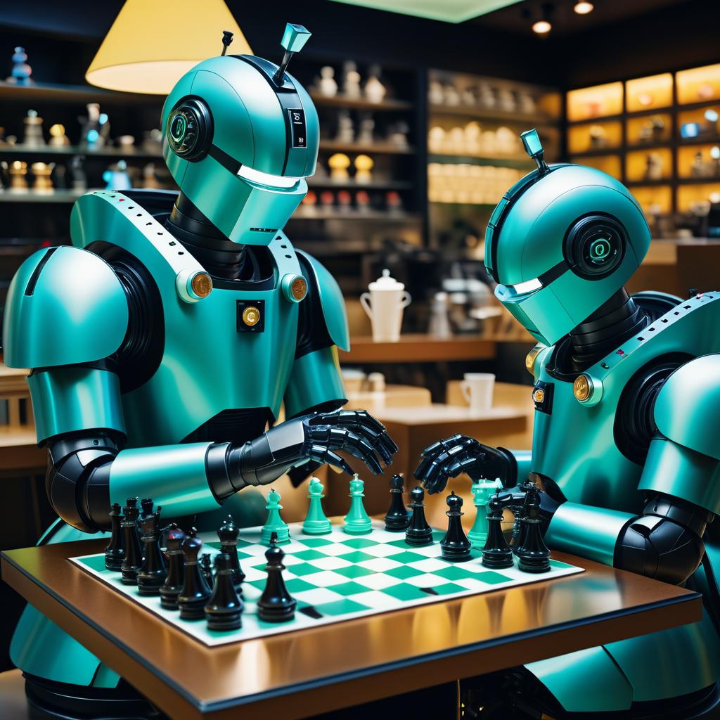 Technicolor Robot Chess Match at Starbucks