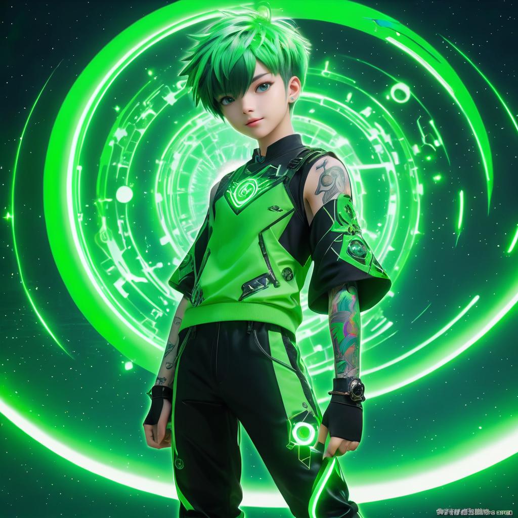 Futuristic Boy with Green Hair Tattoo