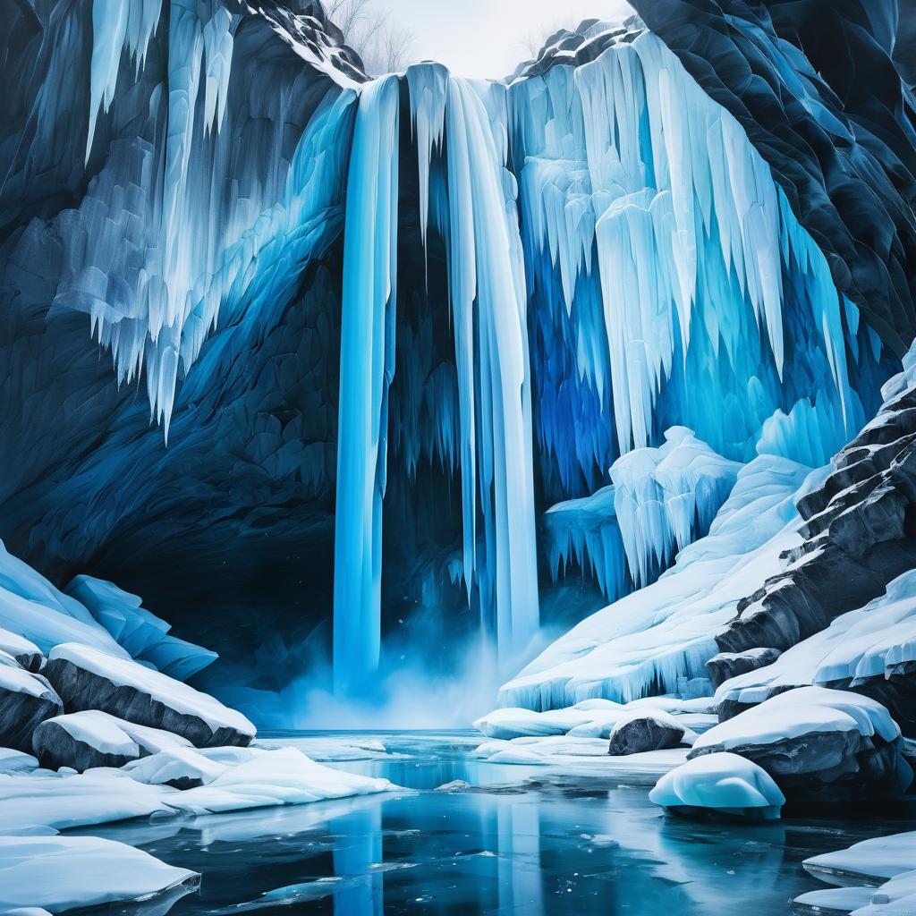 Vibrant Ice Painting of Frozen Waterfall