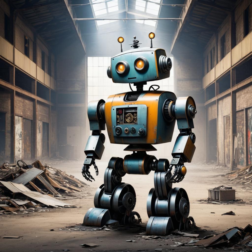 Robot in an Abandoned Warehouse Art