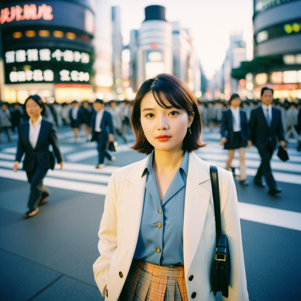 Chic Japanese Woman at Shibuya Crossing