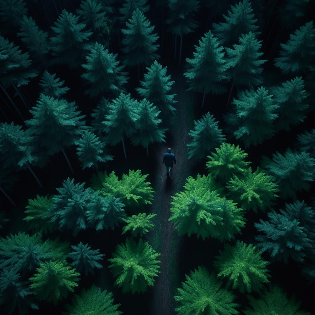 Cinematic Aerial Night Forest Walk