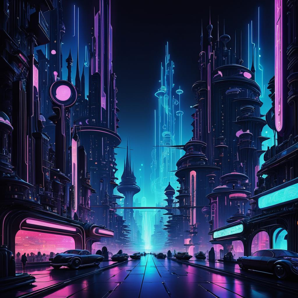 Futuristic Cityscape with Neon Whimsy