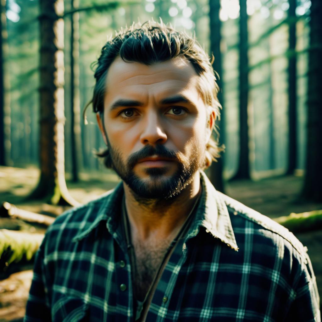 Rugged Man in Forest Cinematic Portrait