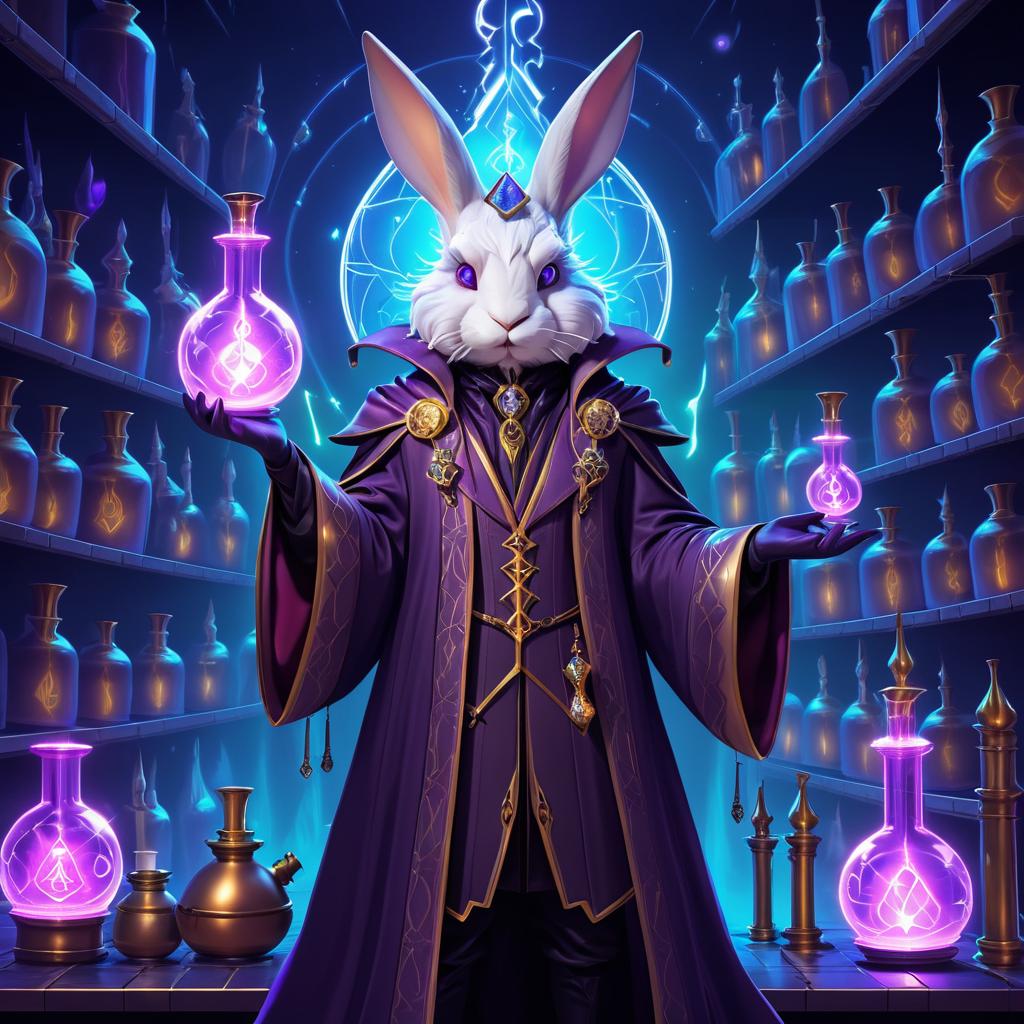 Rabbit-Headed Alchemist in Mystical Lab