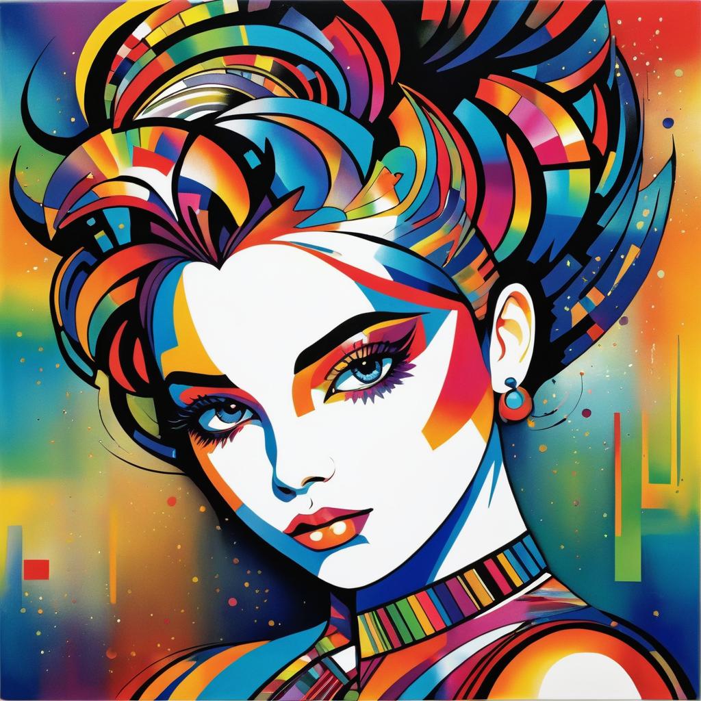 Vibrant Abstract Girl with Geometric Hair