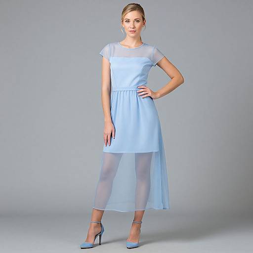 Blonde Woman in Sheer Light Blue Dress