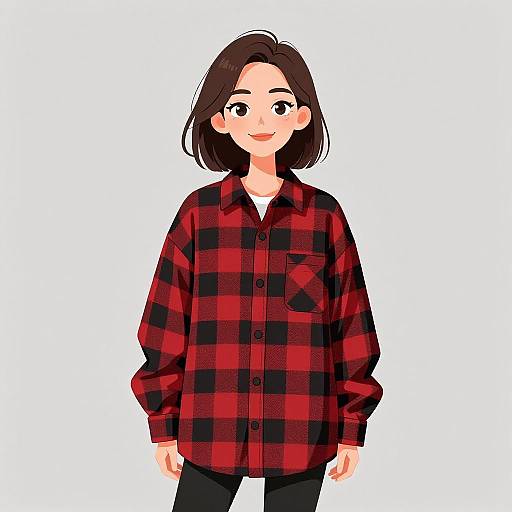 Smiling Woman in Grunge Flannel Shirt