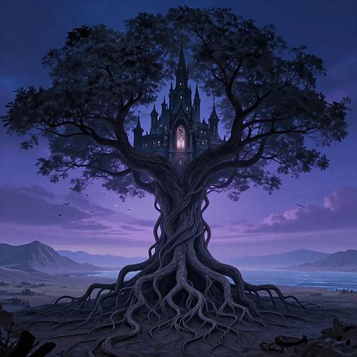 Surreal Tree Castle in Twilight