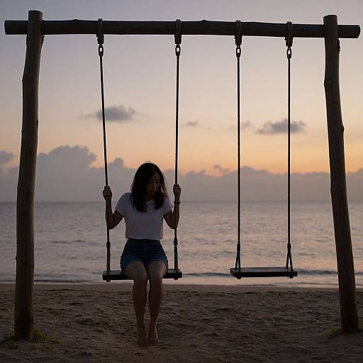 Grieving Woman on Beach Swing