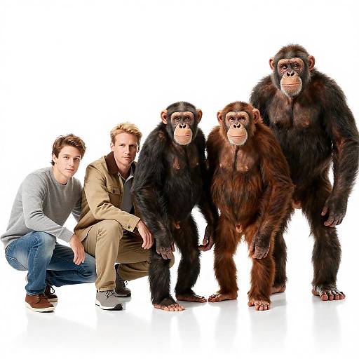 Humans and Apes Standing Together