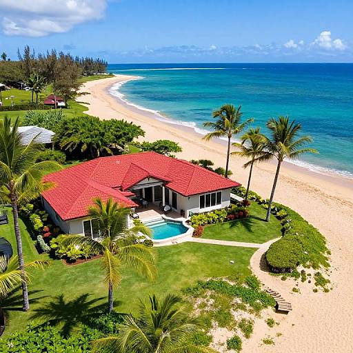 Tropical Beachfront Estate with Red Roof