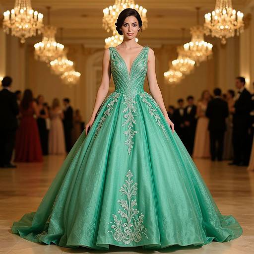 Elegant Woman in Green Ball Gown