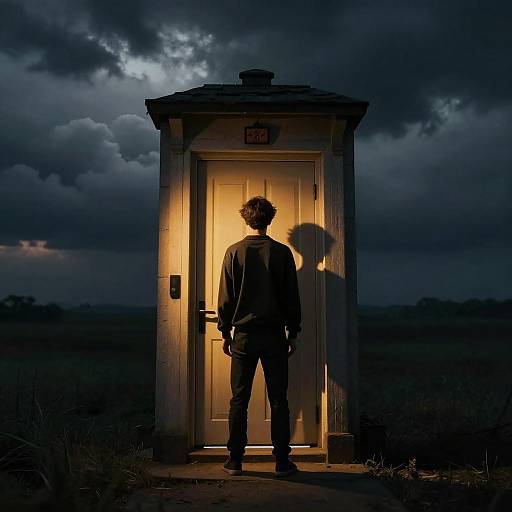 Nocturnal Juxtaposition: Lone Man by Lamp