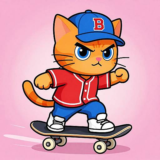 Colorful Cartoon Cat Skateboarder