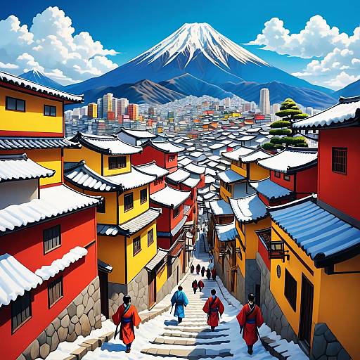 Vibrant Cityscape on a Mountain Side