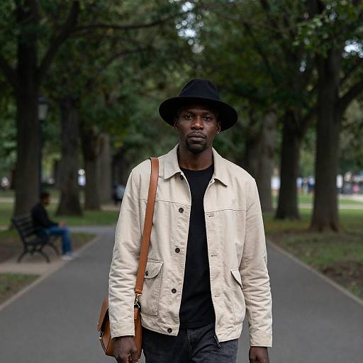 Black Man in Tree-Lined Park