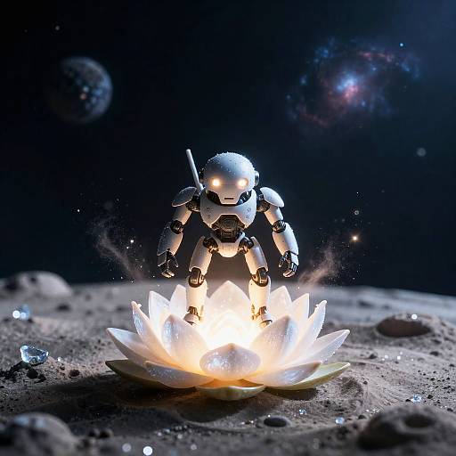 Tiny Mech Emerging from Lunar Lotus