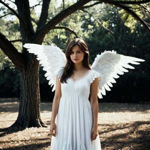 Woman in Angel Costume with White Feathered Wings