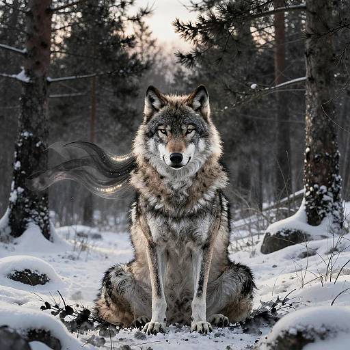Mystic Gray Wolf Meditating at Dusk