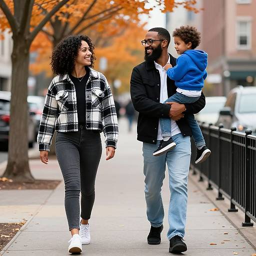 Happy Diverse Family Walking in Autumn