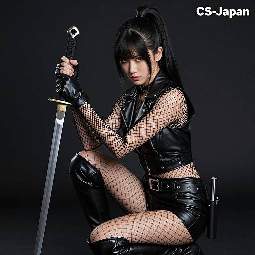 Intense Asian Warrior in Black Attire