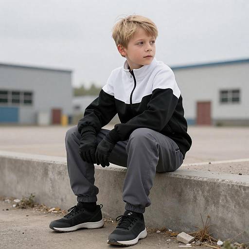Blonde Boy in Urban Industrial Setting