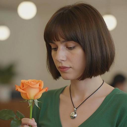 Focused Woman with Orange Rose Portrait