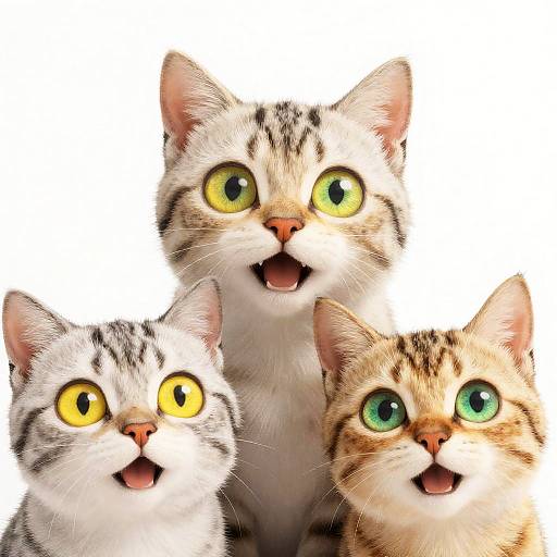 Whimsical Trio of Playful Cartoon Cats