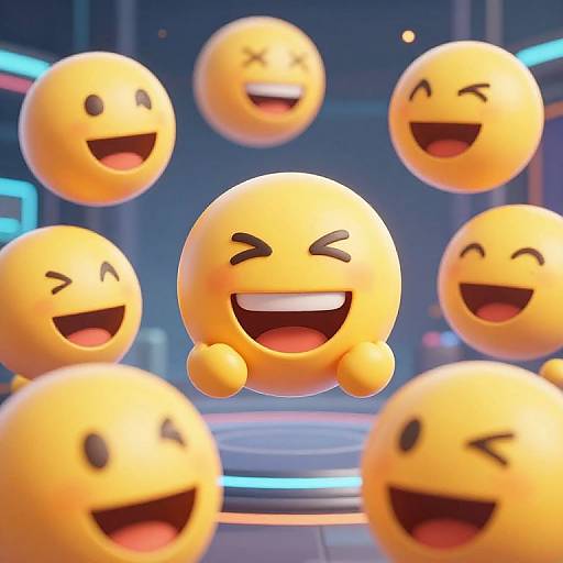 3D Smiley Emojis in Futuristic Scene