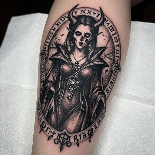 Gothic Half-Skull Evil Woman Tattoo