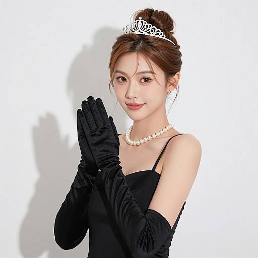 Elegant Woman in Black Dress and Tiara