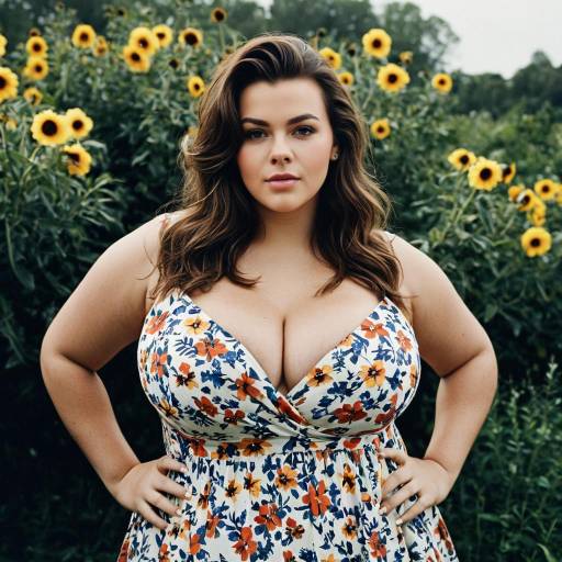 Plus Size Woman in Floral Dress Outdoors