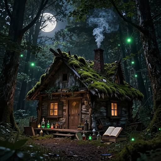Eerie Witch Cabin in Dark Forest