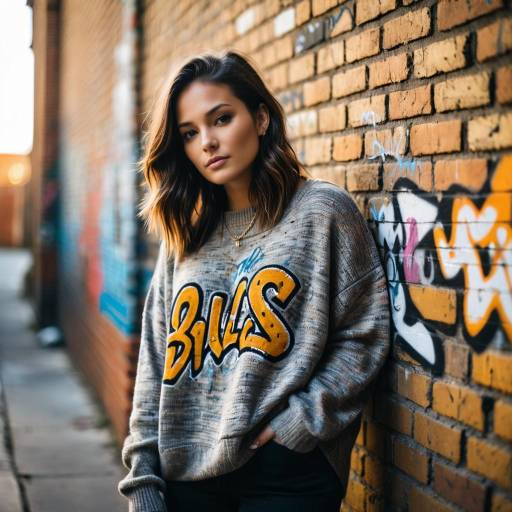 Young Woman in Oversized Sweater Against Graffiti Wall