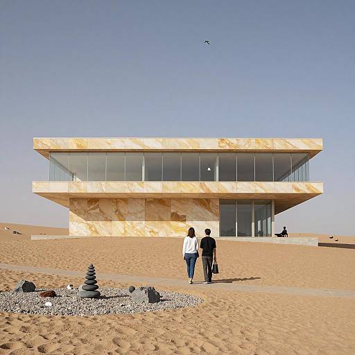 Modern House with Yellow Marble and Zen Garden in Desert