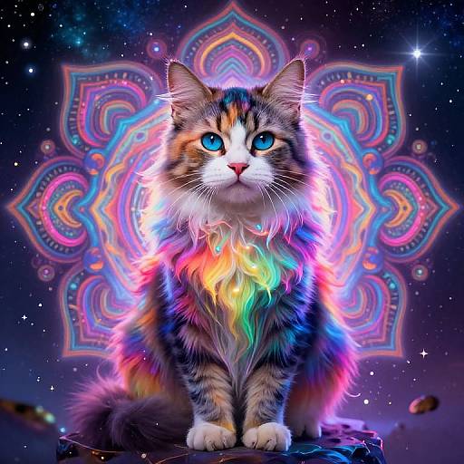 Psychedelic Cosmic Cat Mandala Art