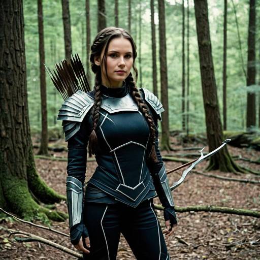 Woman in Hunger Games Style Armor Outfit in Forest