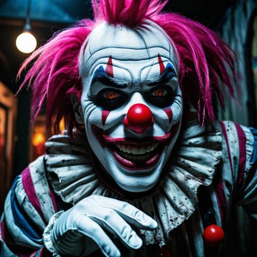 Sinister Clown in Haunted Funhouse Scene