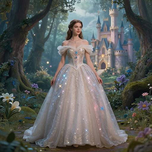 Enchanting Fantasy Scene with Elegant Gown