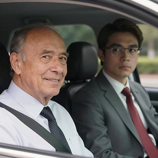 Candid Shot of Two Generations in a Car