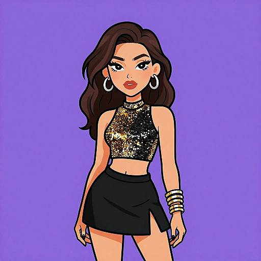 Glam Rock Woman in Sequined Outfit