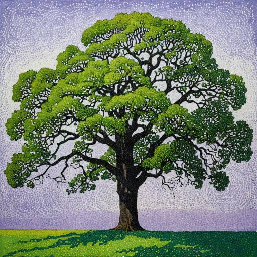 Abstract Pointillism Oak Tree Painting