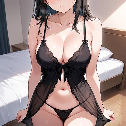 Elegant Woman in Black Negligee