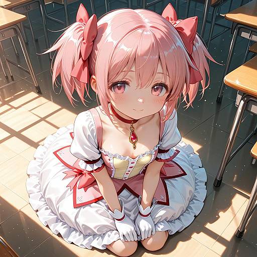 Madoka Sunlit Classroom Full-Body Portrait