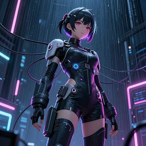 Techwear Anime Girl in Cyber Rain
