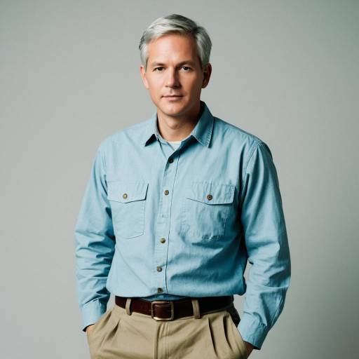 Middle-aged Man in Casual Shirt and Khaki Pants