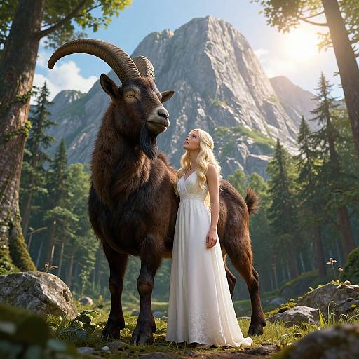 Majestic Goat Guardian in Enchanted Forest