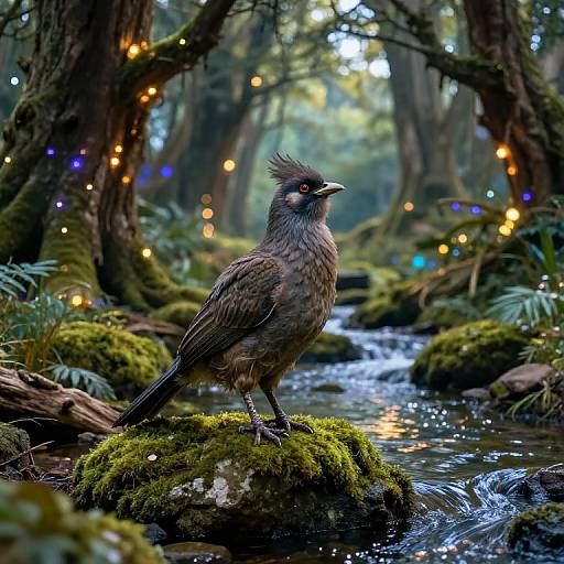 Magical Bird on Mossy Rock